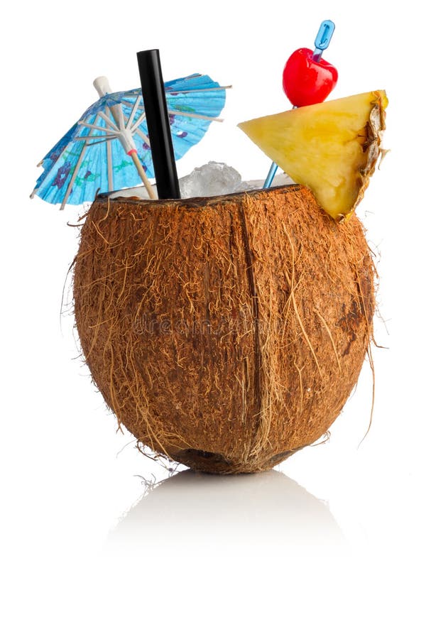 Cocktail coconut in front of white background. Cocktail coconut in front of white background