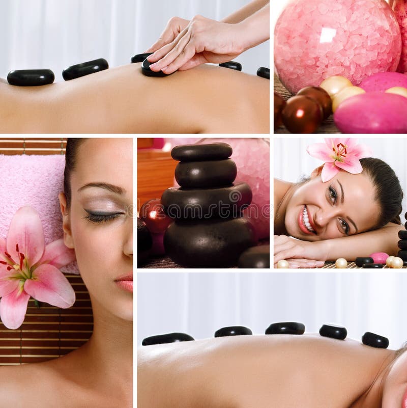 Κολάζ των επεξεργασιών και των μασάζ SPA στοκ εικόνες Κολάζ των επεξεργασιών και των μασάζ SPA στοκ εικόνες