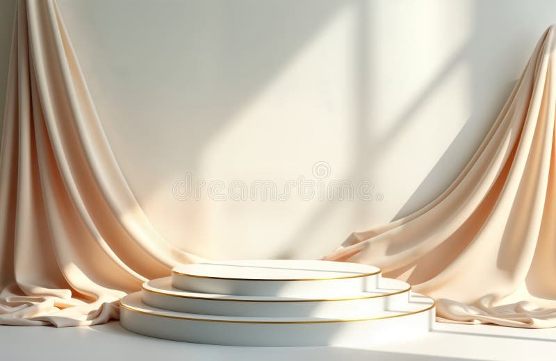κομψό βάθρο οθόνης 3d με λεπτομέρειες λευκού βάθους χρυσού. μαλακή υφή ροδακινιών κομψή γύρω από την οθόνη. κενός χώρος ελεύθερη απεικόνιση δικαιώματος