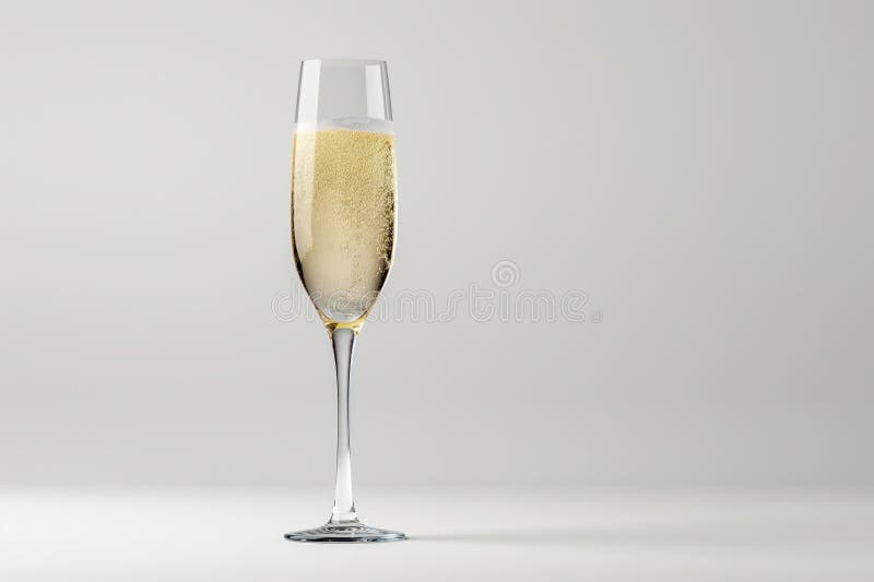 Close-up of a champagne glass with sparkling wine and bubbling effervescence against a soft gray background AI generated. Close-up of a champagne glass with sparkling wine and bubbling effervescence against a soft gray background AI generated