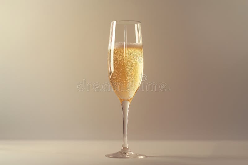 Close-up of a champagne flute filled with sparkling wine on a neutral background AI generated. Close-up of a champagne flute filled with sparkling wine on a neutral background AI generated