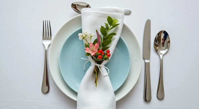 Κομψό τραπέζι με διάταξη Floral Napkin για δείπνο υψηλής ποιότητας απεικόνιση αποθεμάτων