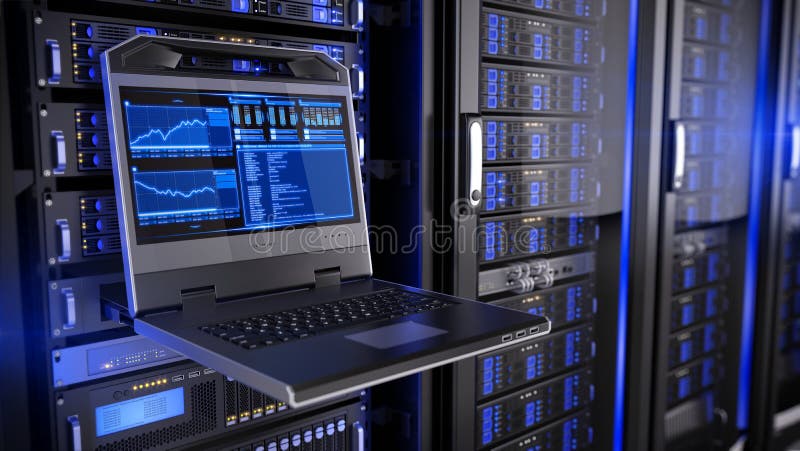 Κονσόλα των οδηγήσεων Rackmount στο κέντρο δεδομένων δωματίων κεντρικών υπολογιστών διανυσματική απεικόνιση Κονσόλα των οδηγήσεων Rackmount στο κέντρο δεδομένων δωματίων κεντρικών υπολογιστών διανυσματική απεικόνιση