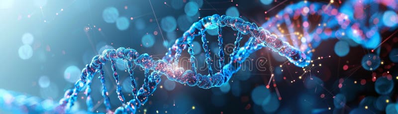 κοντινή άποψη μιας λαμπρής dna διπλής έλικα σε μπλε φόντο που αναπαριστά τη βιοτεχνολογία της γενετικής και τη μοριακή τεχνολογία διανυσματική απεικόνιση