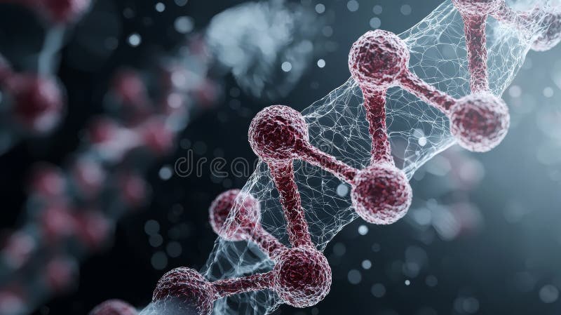 κοντινή όψη μιας δέσμης dna που εμφανίζει τη μοριακή δομή και περίπλοκες λεπτομέρειες που αναπαριστούν τη γενετική και τη βιολογικ ελεύθερη απεικόνιση δικαιώματος