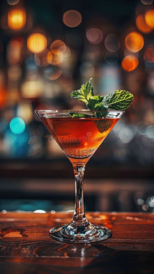 A close-up view of a glass filled with a mint cocktail placed on a wooden table. AI generated. A close-up view of a glass filled with a mint cocktail placed on a wooden table. AI generated