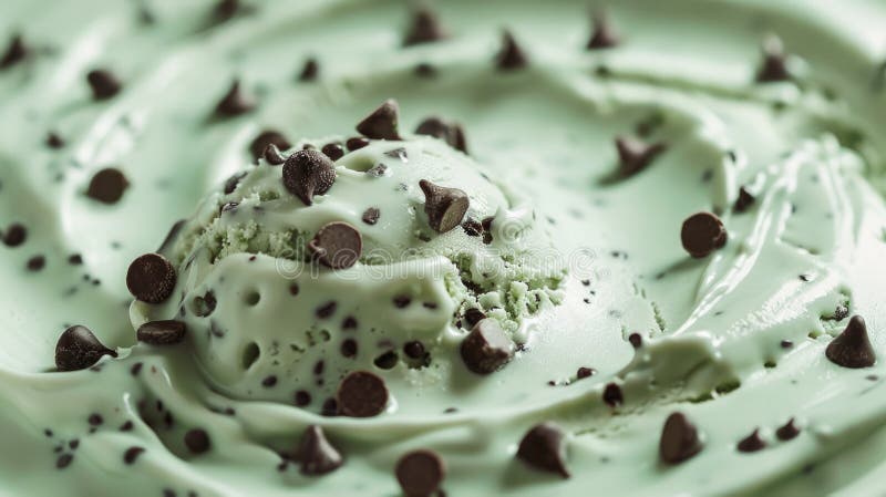 Close-Up of Modern Style Mint Ice Cream with Chocolate Chips. AI generated. Close-Up of Modern Style Mint Ice Cream with Chocolate Chips. AI generated