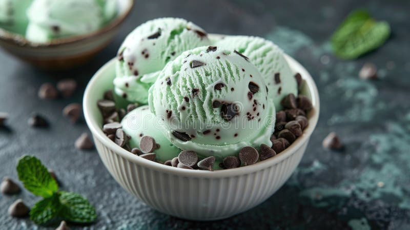 Close-Up of Modern Style Mint Ice Cream with Chocolate Chips. AI generated. Close-Up of Modern Style Mint Ice Cream with Chocolate Chips. AI generated
