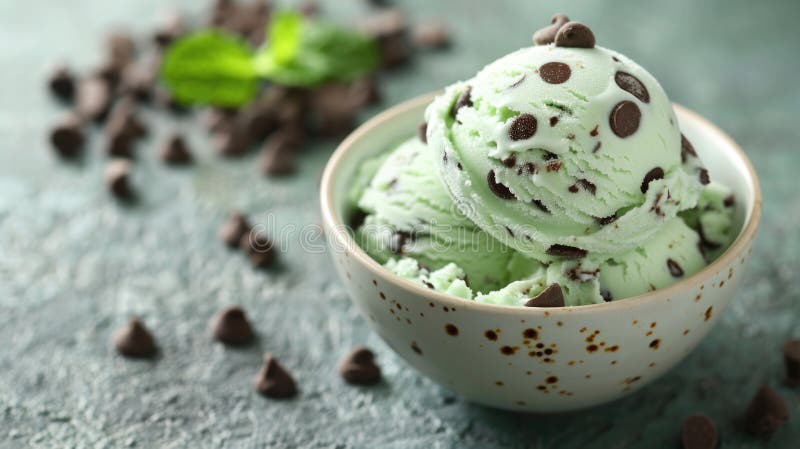 Close-Up of Modern Style Mint Ice Cream with Chocolate Chips. AI generated. Close-Up of Modern Style Mint Ice Cream with Chocolate Chips. AI generated