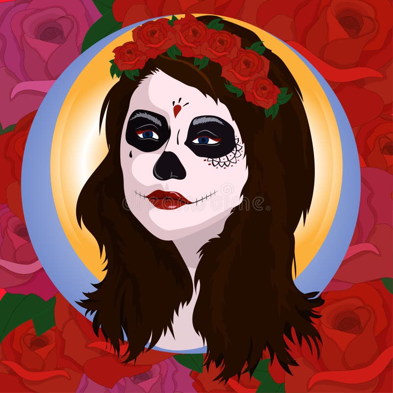 Κορίτσι με το κρανίο ζάχαρης makeup Calavera Catrina Μεξικάνικη ημέρα του νεκρού ή προσώπου αποκριών Dia de Los Muertos απεικόνιση αποθεμάτων Κορίτσι με το κρανίο ζάχαρης makeup Calavera Catrina Μεξικάνικη ημέρα του νεκρού ή προσώπου αποκριών Dia de Los Muertos απεικόνιση αποθεμάτων