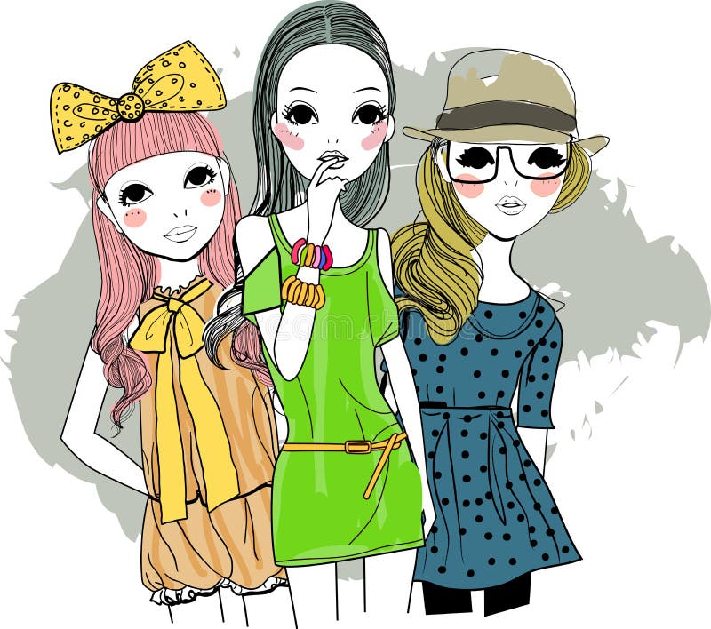 Three fashion girls ,cartoon art. Three fashion girls ,cartoon art