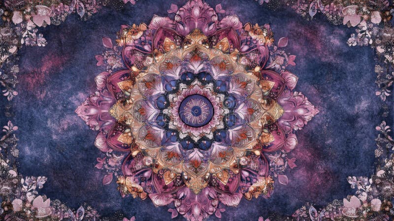 Κοσμικό Mandala με Purple Pink και Orange Floral Pattern διανυσματική απεικόνιση