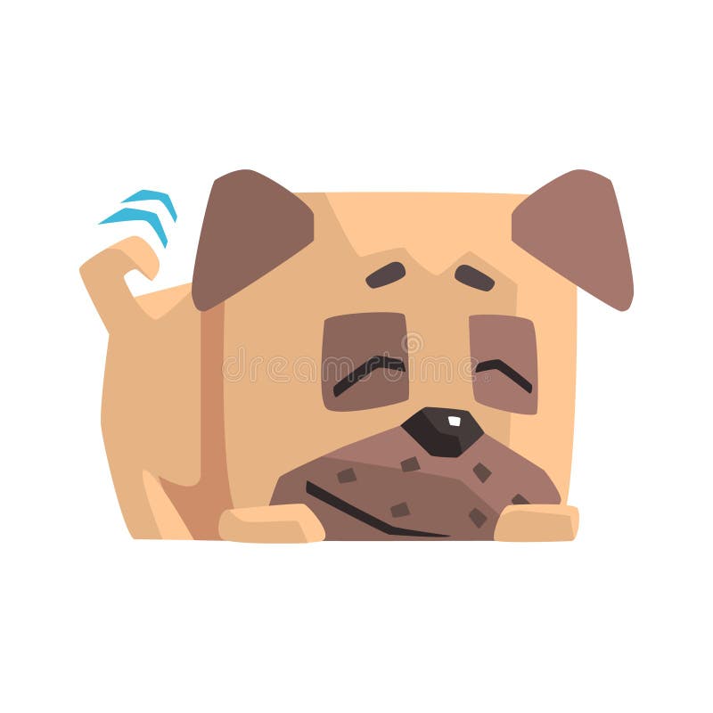 Sleeping Little Pet Pug Dog Puppy With Collar Smiling And Wiggling Tail Emoji Cartoon Illustration. Cute Small Animal Emoticon In Stylized Geometric Vector Design. Sleeping Little Pet Pug Dog Puppy With Collar Smiling And Wiggling Tail Emoji Cartoon Illustration. Cute Small Animal Emoticon In Stylized Geometric Vector Design.