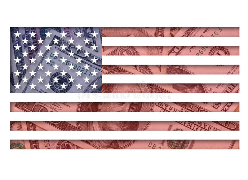 United States of America flag superimposed on top of American dollars. United States of America flag superimposed on top of American dollars.