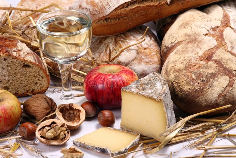 Different kinds of bread, wine and cheese. Different kinds of bread, wine and cheese