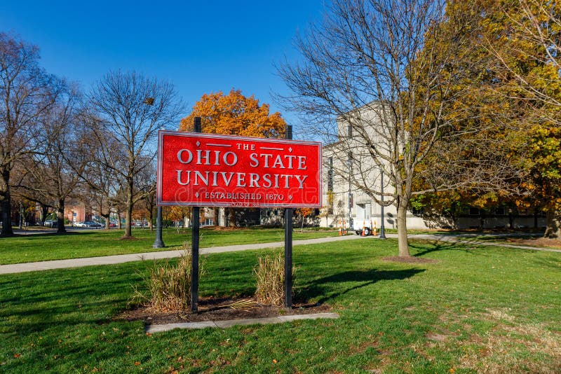 COLUMBUS, OH, USA -NOVEMBER 7: Entrance Sign at The Ohio State University on November 7, 2020 in Columbus, Ohio. COLUMBUS, OH, USA -NOVEMBER 7: Entrance Sign at The Ohio State University on November 7, 2020 in Columbus, Ohio