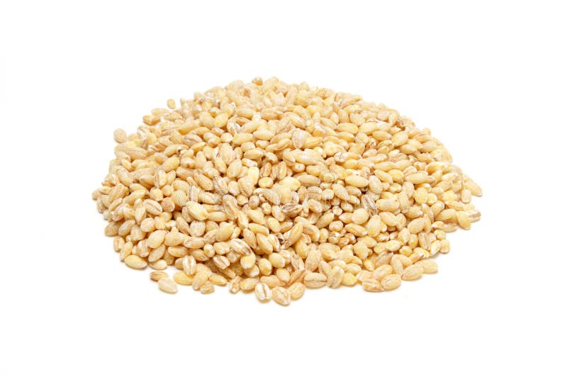 A mound of hulled barley on a white background. A mound of hulled barley on a white background