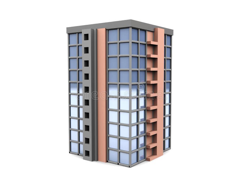 3d illustration of office building over white background. 3d illustration of office building over white background