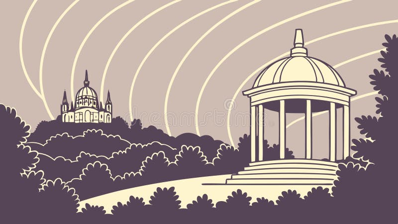 Κτίριο Grand Neoclassic Dome στο Sunset Κλασική αρχιτεκτονική Σχεδιασμός διανύσματος Γεννητική AI διανυσματική απεικόνιση