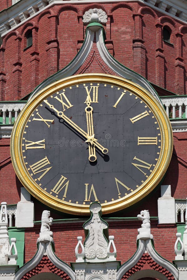 Chimes of Spasskaya tower of the Kremlin in Moscow, the close-up. Chimes of Spasskaya tower of the Kremlin in Moscow, the close-up