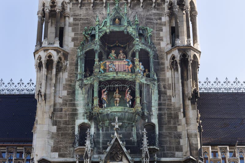 Chimes on the Munich new city hall with facade. Chimes on the Munich new city hall with facade