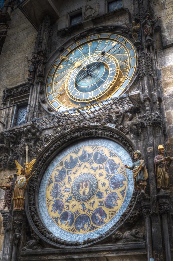 Prague chimes. The medieval clock tower, mounted on the south wall of the Old Town Hall tower. Prague chimes. The medieval clock tower, mounted on the south wall of the Old Town Hall tower