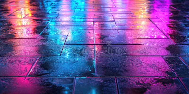 Κυβερνο-πανκ Neon Συλλογισμοί για το Υγρό Πεζοδρόμιο Μελλοντοστραφές Αστικό Σχέδιο Σκηνής Φόντου διανυσματική απεικόνιση