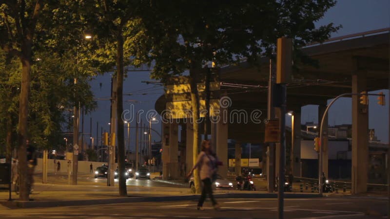 Κυκλοφορία νύχτας στη Βαρκελώνη. Χρονικό σφάλμα. απόθεμα βίντεο