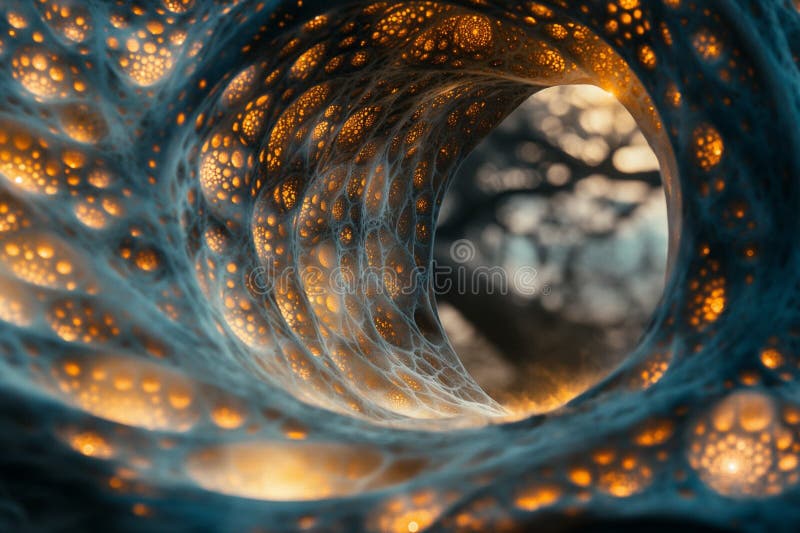 An AI generated illustration of An abstract swirling design of bubbles and dots in a circular pattern. An AI generated illustration of An abstract swirling design of bubbles and dots in a circular pattern