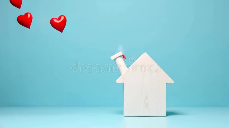 κόκκινη καρδιά πετάνε έξω από ένα μικροσκοπικό λευκό οίκο. ελεύθερη απεικόνιση δικαιώματος