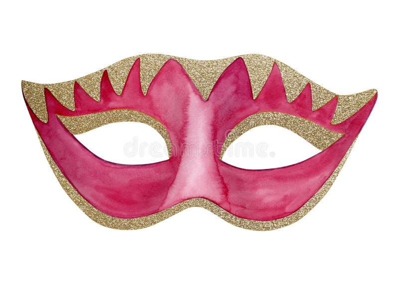 κόκκινη ματζέντα purim μάσκα masquerade με μάσκα καρναβαλιού τύπου βενετσιάνικου στυλ χέρι ζωγραφισμένη εικόνα αποχρώσεων απομονωμ απεικόνιση αποθεμάτων