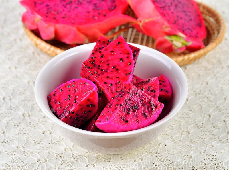 Κόκκινο dragonfruit στο άσπρο κύπελλο στοκ εικόνα με δικαίωμα ελεύθερης χρήσης Κόκκινο dragonfruit στο άσπρο κύπελλο στοκ εικόνα με δικαίωμα ελεύθερης χρήσης