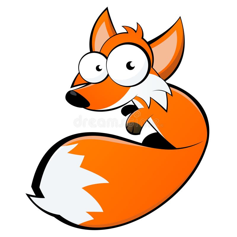 An illustration or cartoon of a wily red fox with big eyes and long tail. An illustration or cartoon of a wily red fox with big eyes and long tail.