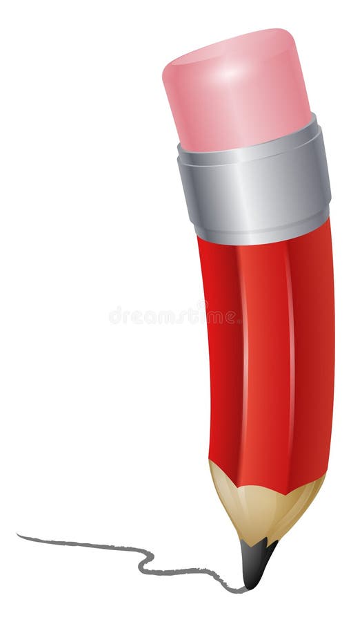 Illustration of a red cartoon pencil writing. Illustration of a red cartoon pencil writing