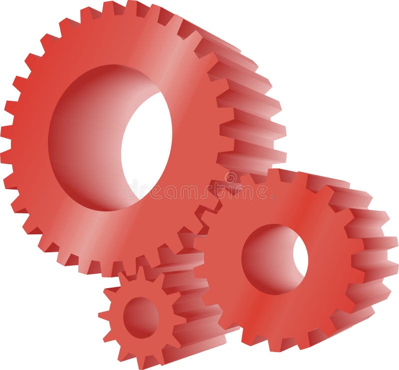 Set of three red working gears. Set of three red working gears