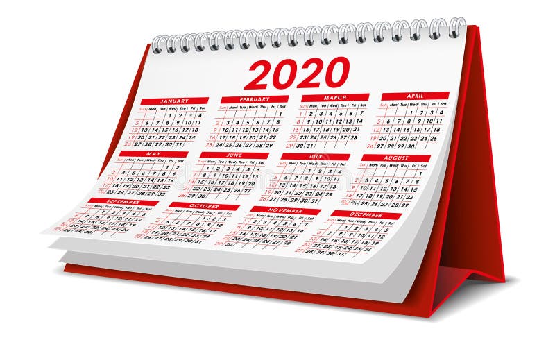 Κόκκινο ημερολόγιο 2020. Κόκκινο ημερολόγιο 3D 2020 απομονωμένο σε λευκό φόντο n απεικόνιση διανύσματος
