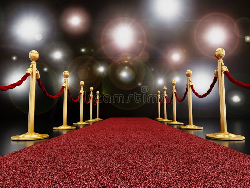 Red carpet at night with flashes concept. Red carpet at night with flashes concept