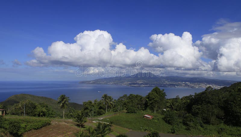 Fort de France bay with a yacht La Martinique, Antilles, from the anses d'arlet mountains. Fort de France bay with a yacht La Martinique, Antilles, from the anses d'arlet mountains