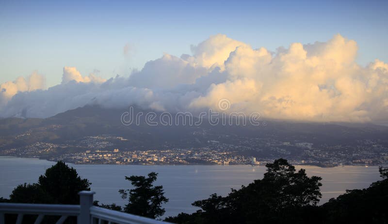 Fort de France bay with a yacht La Martinique, Antilles, from the anses d'arlet mountains. Fort de France bay with a yacht La Martinique, Antilles, from the anses d'arlet mountains