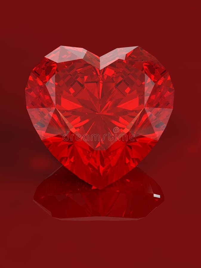 Jewel heart with reflection isolated on red background. Clipping path. Jewel heart with reflection isolated on red background. Clipping path.