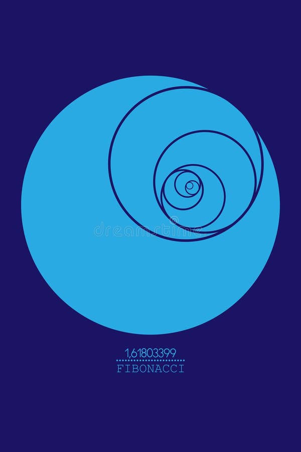 Κύκλος ακολουθίας Fibonacci. Χρυσή αναλογία. Σπείρα γεωμετρικών σχημάτων. Ανοιχτοί μπλε κύκλοι σε χρυσή αναλογία μινιμαλιστική επί διανυσματική απεικόνιση