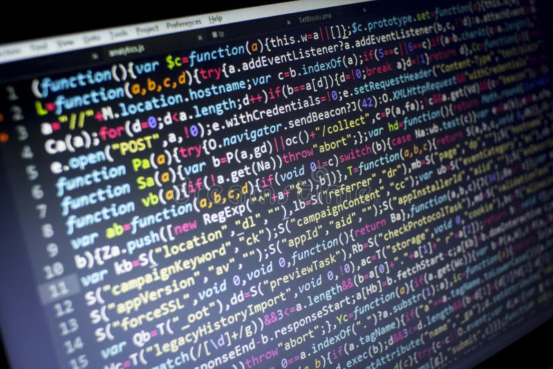 Web development javascript HTML5 code. Abstract information technology modern background. Network hacking. Lines of minificated JS code. Screen of web developer. Web development javascript HTML5 code. Abstract information technology modern background. Network hacking. Lines of minificated JS code. Screen of web developer.