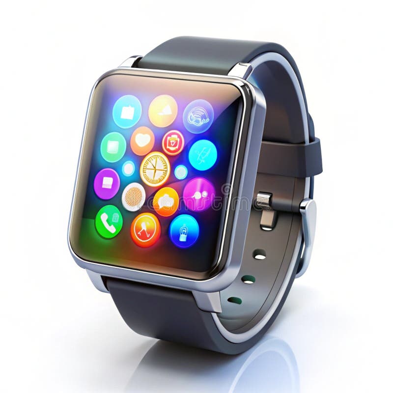 Λάμψη smartwatch με αιωρούμενα ψηφιακά εικονίδια απεικόνιση αποθεμάτων