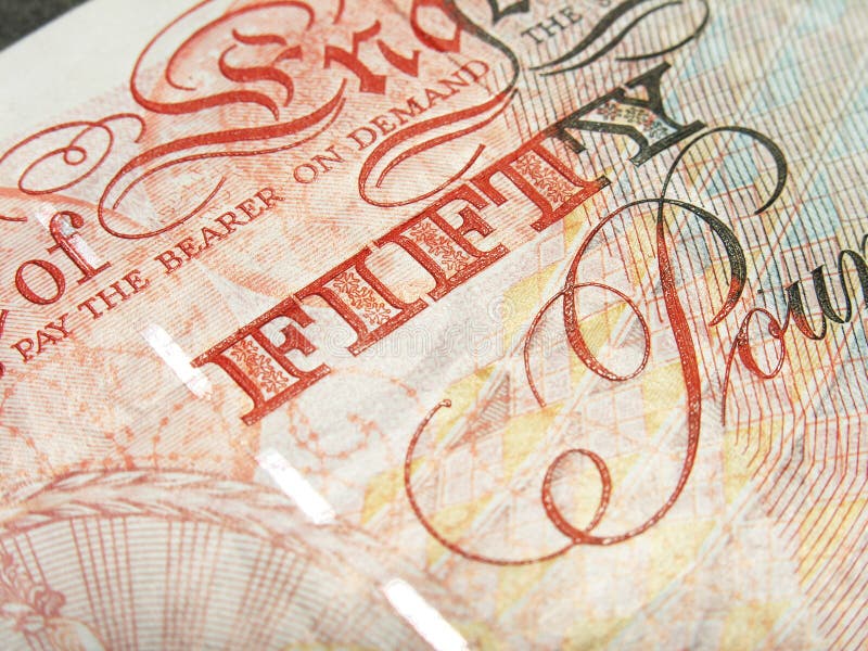 Detail of English fifty pound note. Detail of English fifty pound note