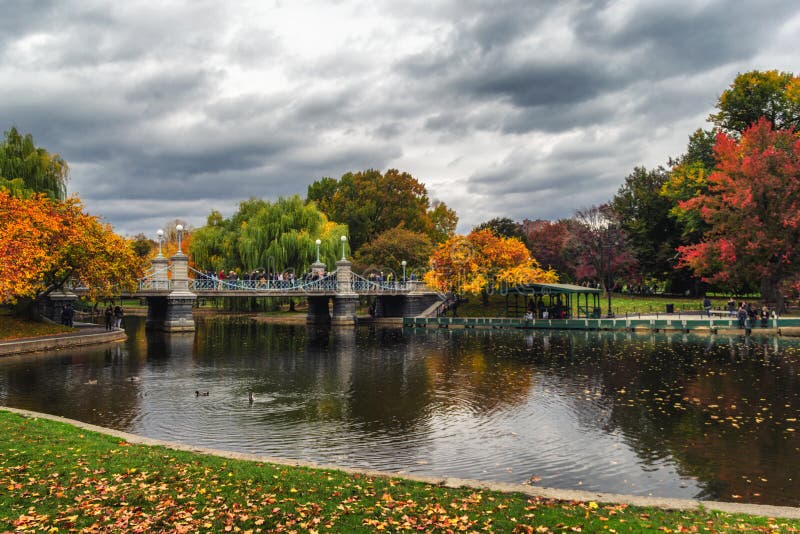 Pond in Boston Garden park on a cloudy day in fall season. Pond in Boston Garden park on a cloudy day in fall season