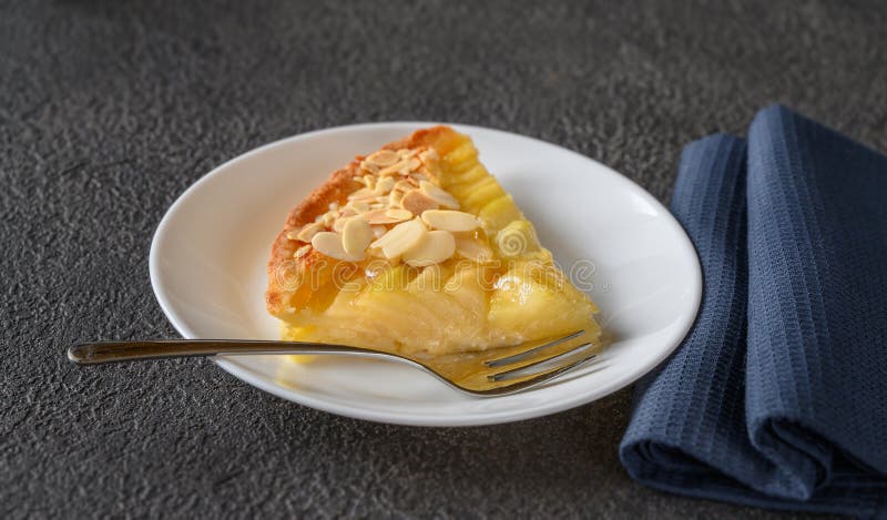 Portion of la Tarte Bourdaloue - French pear tart. Portion of la Tarte Bourdaloue - French pear tart