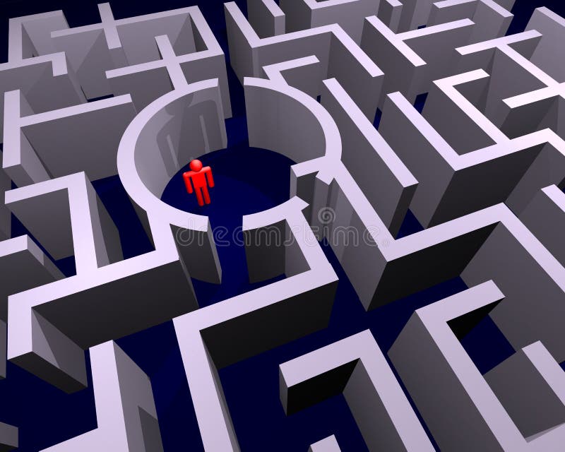 Illustration of a person lost in a labyrinth. Illustration of a person lost in a labyrinth