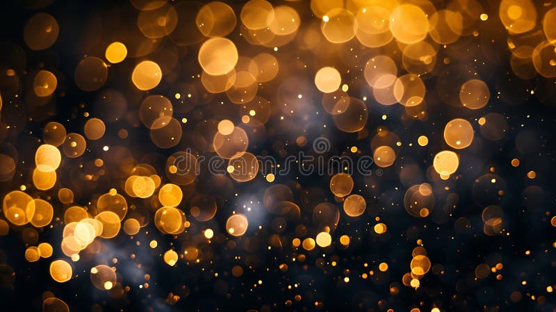 λαμπερά χρυσά λαμπάκια και φώτα bokeh σε σκούρο φόντο για εορταστικές γιορτές πανό στοκ φωτογραφία