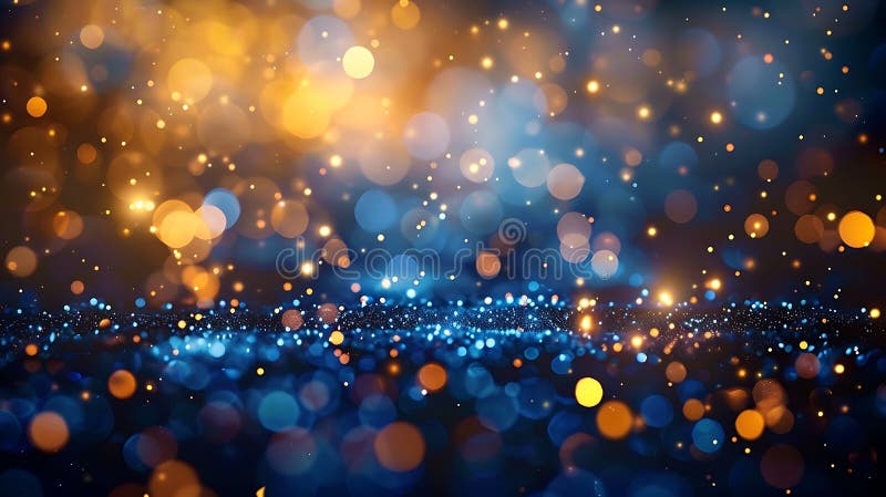 λαμπερά χρυσά λαμπάκια και φώτα bokeh σε σκούρο φόντο για εορταστικές γιορτές πανό στοκ εικόνες