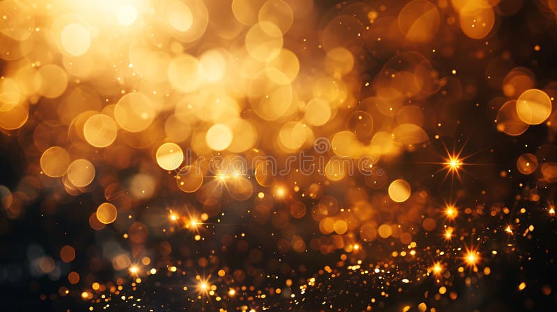 λαμπερά χρυσά λαμπάκια και φώτα bokeh σε σκούρο φόντο για εορταστικές γιορτές πανό στοκ φωτογραφία